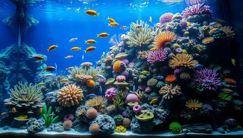 Aquarium design with coral reefs