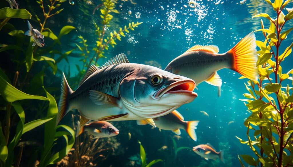 Freshwater predatory fish in natural habitat