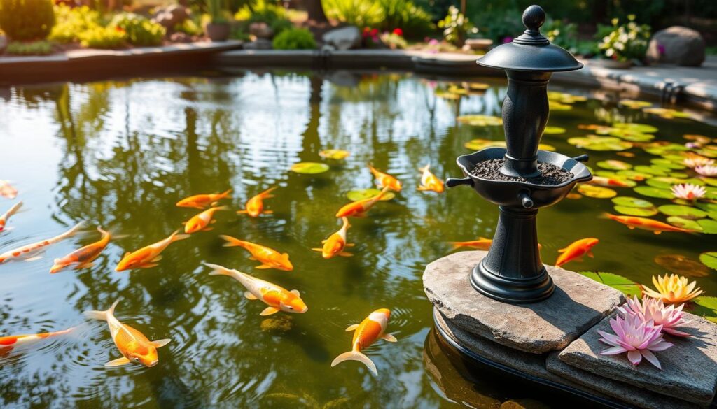 set up koi feeder