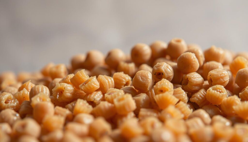 Detailed close-up of fresh, whole fish pellets in the foreground, with a soft, natural lighting highlighting their intricate texture and sheen. In the middle ground, a group of pellets in varying sizes and shapes, showcasing the different dimensions fish require. The background features a blurred, muted backdrop, allowing the focal point to be the carefully crafted, high-quality pellets. The overall composition conveys a sense of artisanal craftsmanship and attention to the nutritional needs of aquatic life.